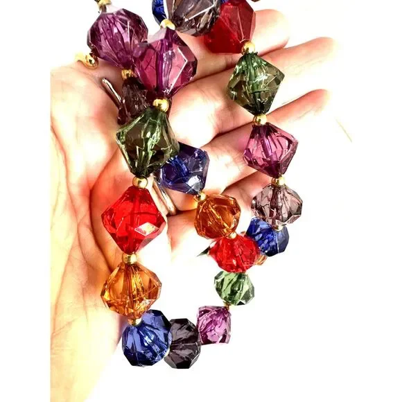 Colorful Crackle Bicone Acrylic Bead Necklace - Picture 5 of 5